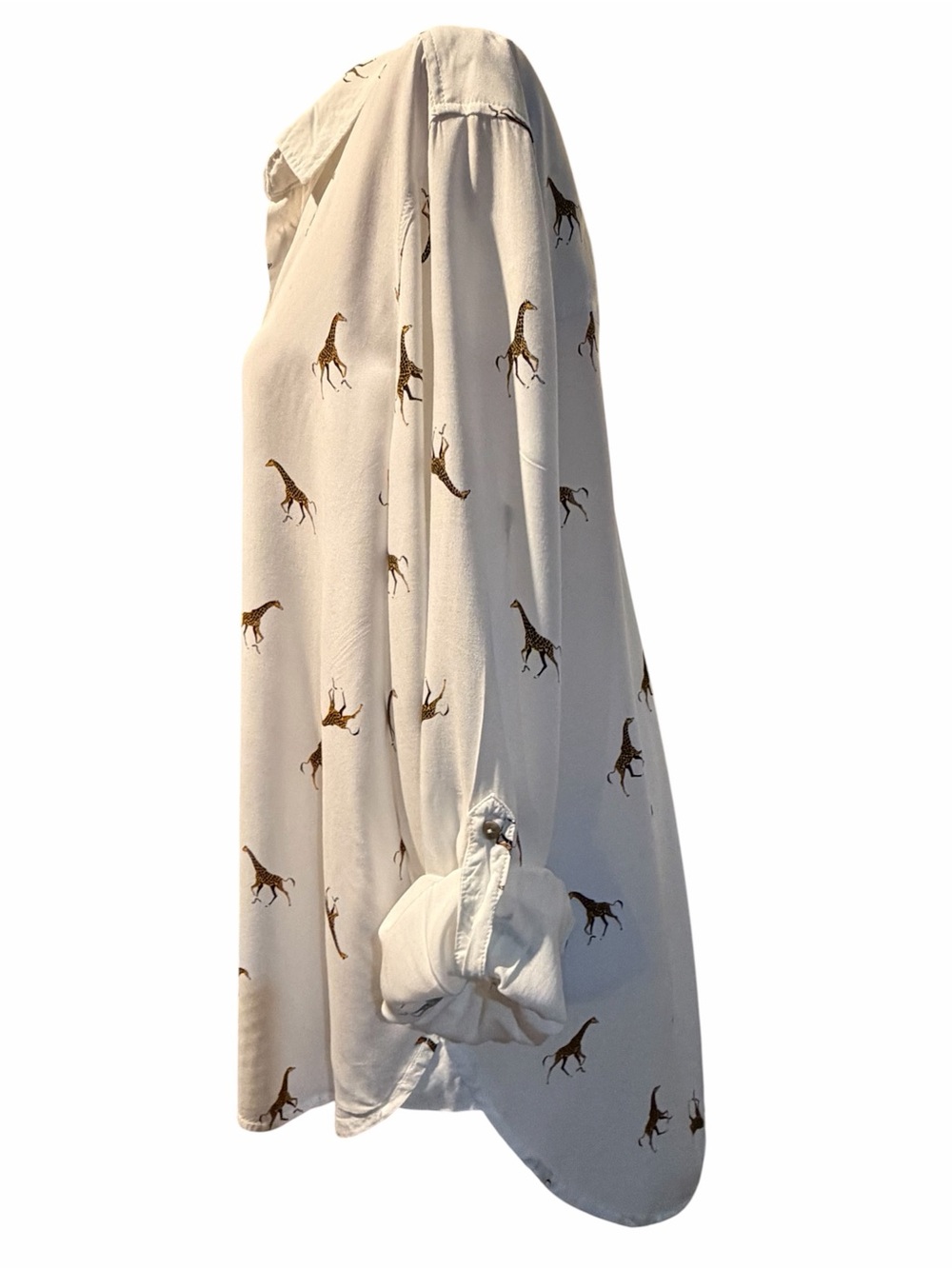 Jane + Delancey White Giraffe Print Button Down Blouse Top Animal Print Size XL - Picture 12 of 16